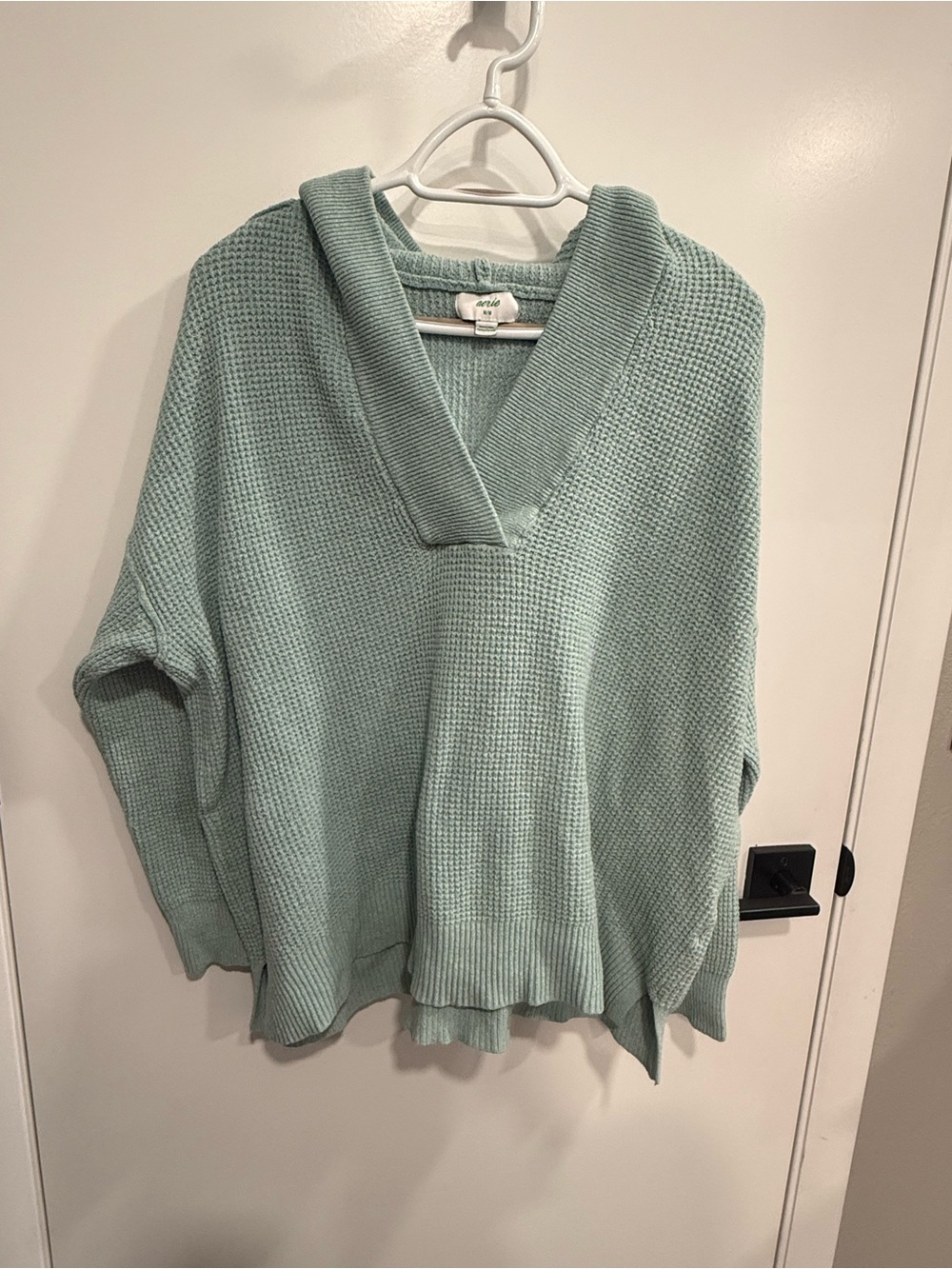 Aerie Mint Green Solid Knit Cotton Pullover Hoodie Long Sleeve Womens Size M